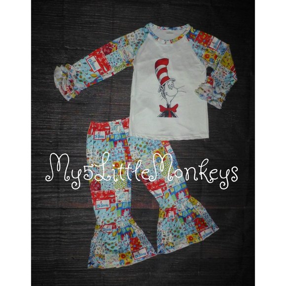 Matching Sets Dr Seuss Cat In The Hat Bell Bottoms Girls Boutique Outfit Set Poshmark